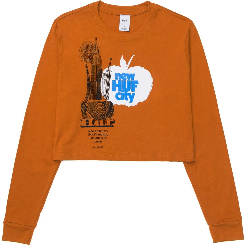 dámské triko HUF THE CITY LS CROP TEE Burnt Orange